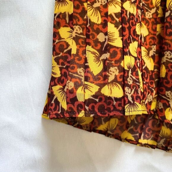 TED BAKER BARTA YELLOW ORANGE FLORAL BLACK SHEER CHIFFON PLEATED A-LINE DRESS - Picture 12 of 14
